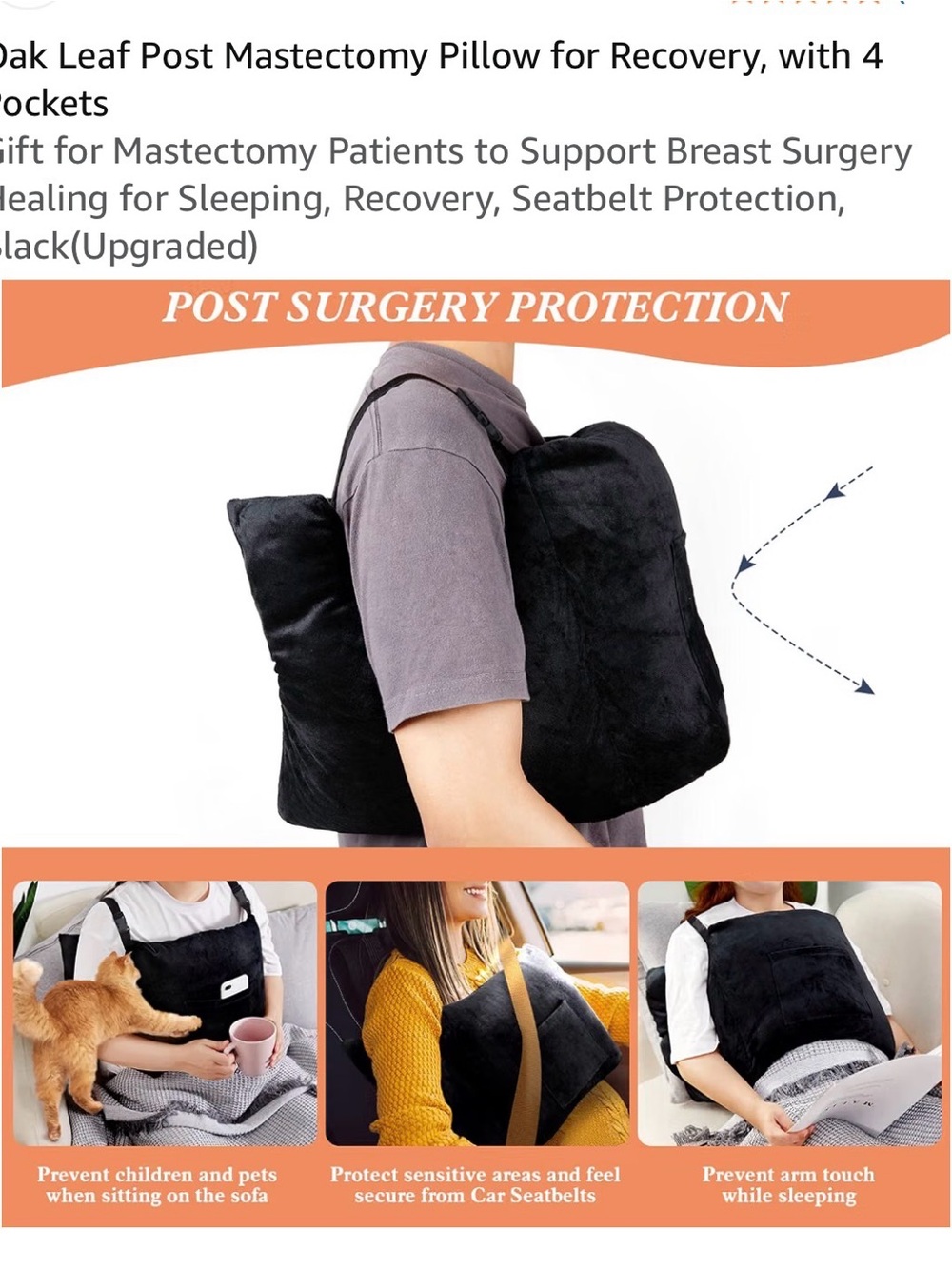 Post-surgery Recovery Shoulder Pillow Cushion - Black